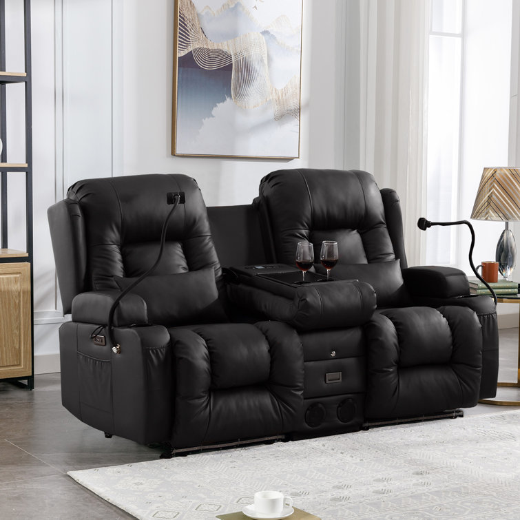 Black leather deals theater recliner